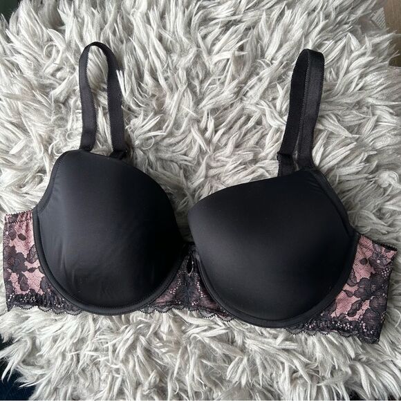Torrid Curve Black & Pink Microfiber Lace Lightly Lined Tshirt Bra plus size 40C - Picture 3 of 10